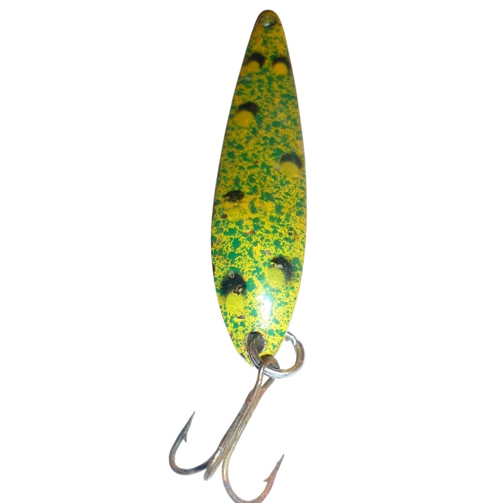 Acme Fiord Spoon Vintage Fishing Lure Yellow Green Speckled 2 Inch Treble Hook